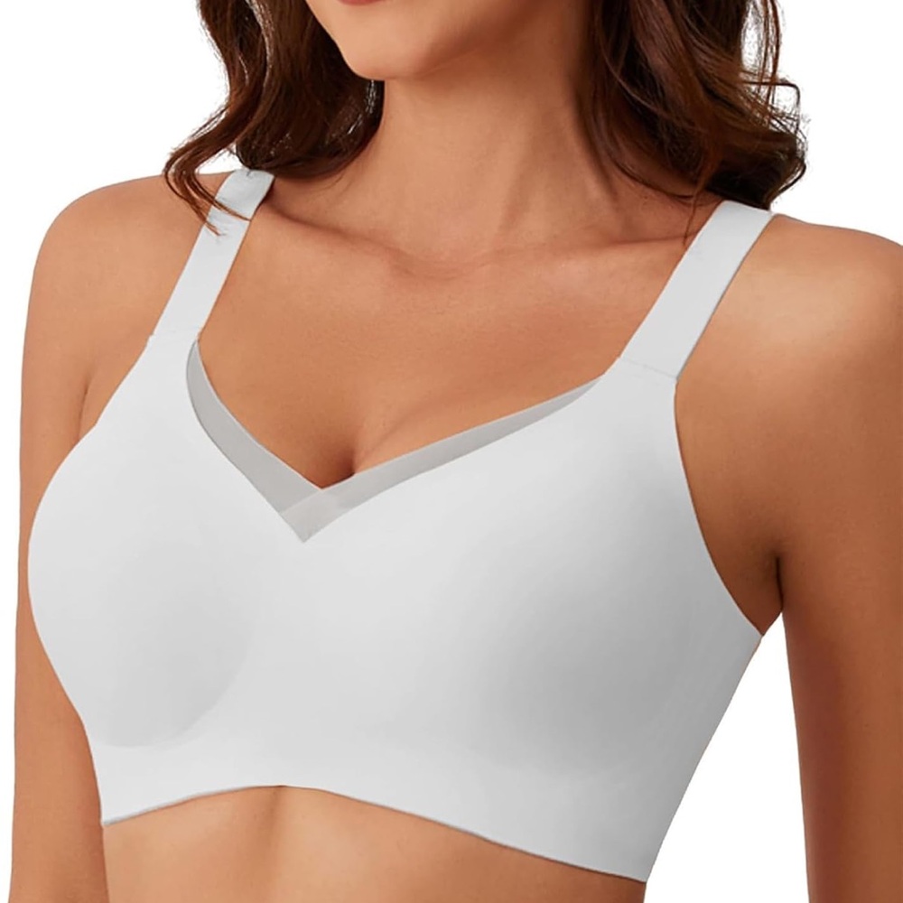 NIB Wireless Bra Comfortable Supportive Mesh Full Coverage No Underwire White 3X